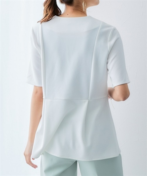 7days Life Styling(セブンデイズライフスタイリング)の「【UVカット】カットソーキーネックペプラムストレッチプルオーバー ジャージーシリーズ(Tシャツ/カットソー・レディース・オフホワイト/グレー/ブラック・M/L/LL)」の12枚目の写真