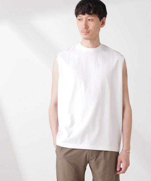 NANO universe（ナノユニバース）の「クールタッチ プレーティング天竺 ノースリーブ（タンクトップ・メンズ・ホワイト/ブラック・M/L）」の2枚目の写真