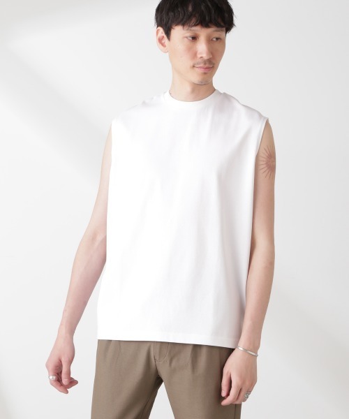 NANO universe（ナノユニバース）の「クールタッチ プレーティング天竺 ノースリーブ（タンクトップ・メンズ・ホワイト/ブラック・M/L）」の3枚目の写真