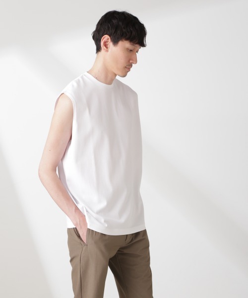 NANO universe（ナノユニバース）の「クールタッチ プレーティング天竺 ノースリーブ（タンクトップ・メンズ・ホワイト/ブラック・M/L）」の4枚目の写真