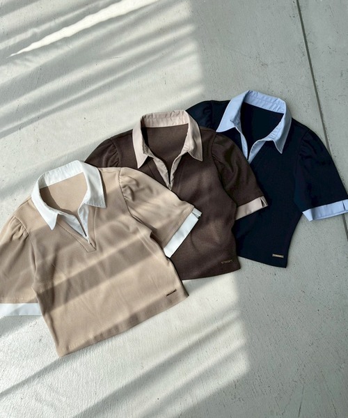 one after another NICE CLAUP（ワンアフターアナザーナイスクラップ）の「シャツレイヤードトップス（Tシャツ/カットソー・レディース・ベージュ/ネイビー/ブラウン・FREE）」の22枚目の写真