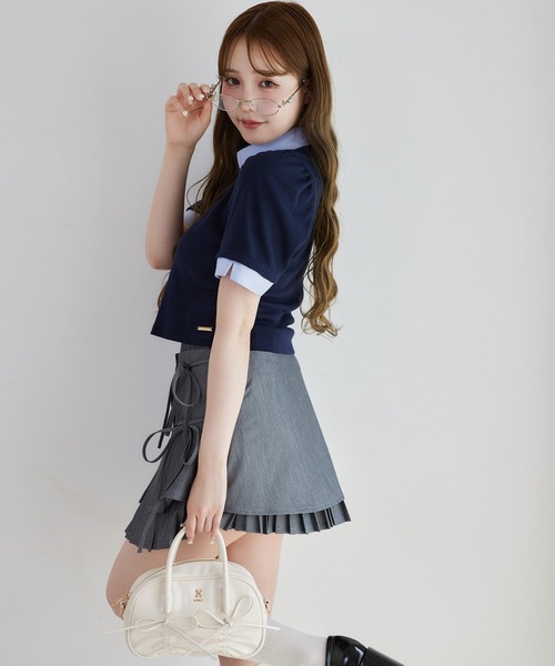 one after another NICE CLAUP（ワンアフターアナザーナイスクラップ）の「シャツレイヤードトップス（Tシャツ/カットソー・レディース・ベージュ/ネイビー/ブラウン・FREE）」の8枚目の写真