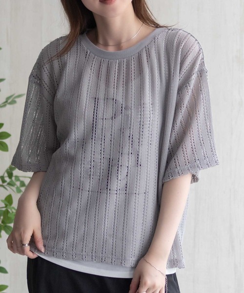 NAVY(ネイビー)の「NAVY メッシュレースTシャツ アンサンブル レイヤード(アンサンブル・レディース・オフホワイト/グレー/ブラック・M/L)」の3枚目の写真