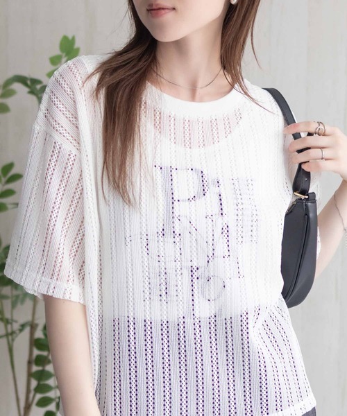 NAVY(ネイビー)の「NAVY メッシュレースTシャツ アンサンブル レイヤード(アンサンブル・レディース・オフホワイト/グレー/ブラック・M/L)」の1枚目の写真