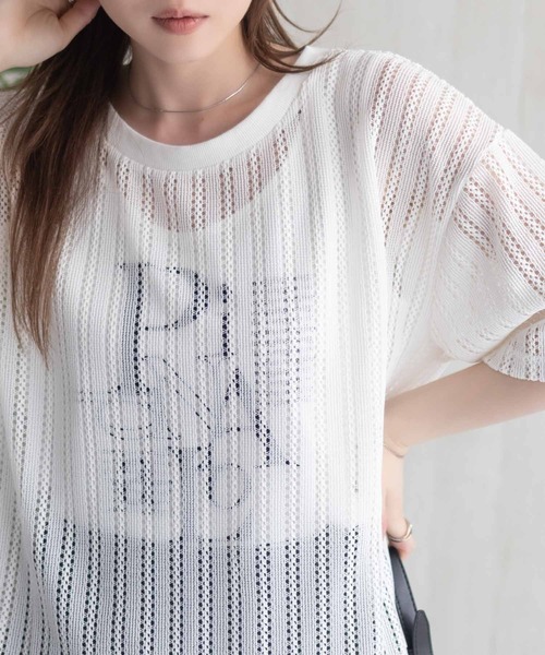 NAVY(ネイビー)の「NAVY メッシュレースTシャツ アンサンブル レイヤード(アンサンブル・レディース・オフホワイト/グレー/ブラック・M/L)」の4枚目の写真