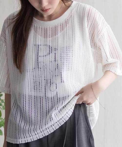 NAVY(ネイビー)の「NAVY メッシュレースTシャツ アンサンブル レイヤード(アンサンブル・レディース・オフホワイト/グレー/ブラック・M/L)」の6枚目の写真