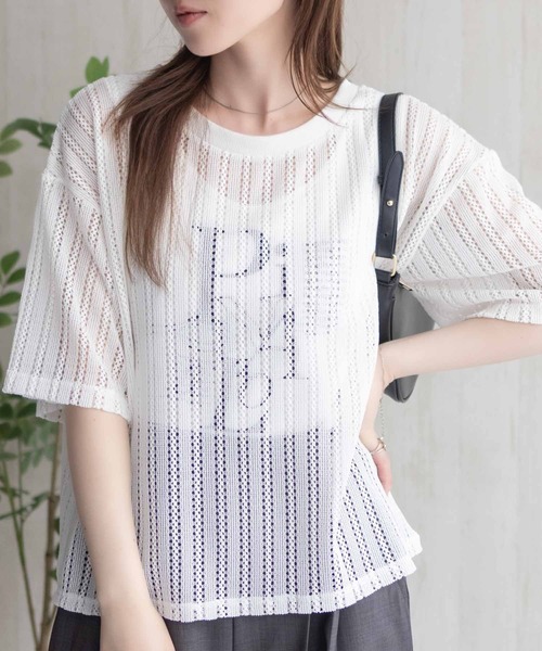 NAVY(ネイビー)の「NAVY メッシュレースTシャツ アンサンブル レイヤード(アンサンブル・レディース・オフホワイト/グレー/ブラック・M/L)」の7枚目の写真