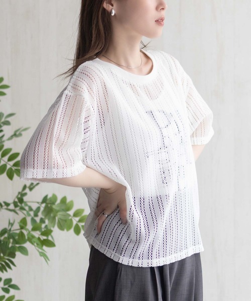 NAVY(ネイビー)の「NAVY メッシュレースTシャツ アンサンブル レイヤード(アンサンブル・レディース・オフホワイト/グレー/ブラック・M/L)」の9枚目の写真