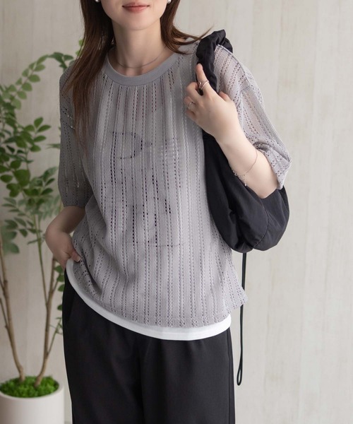 NAVY(ネイビー)の「NAVY メッシュレースTシャツ アンサンブル レイヤード(アンサンブル・レディース・オフホワイト/グレー/ブラック・M/L)」の16枚目の写真