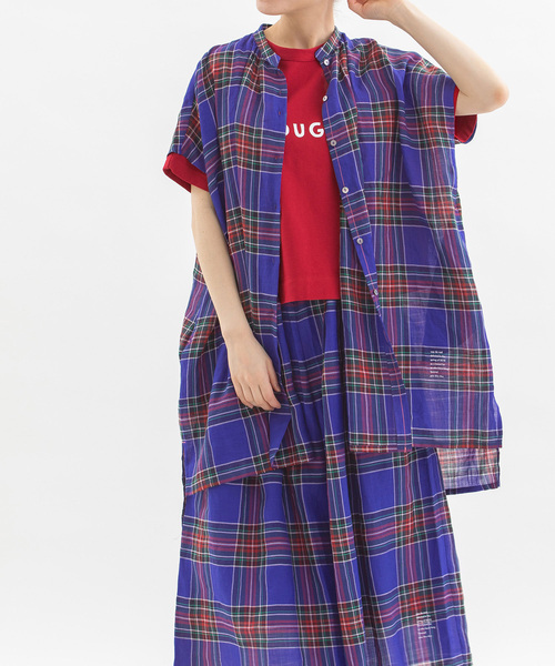 nop de nod(ノップドゥノッド)の「ラミータータンチェックチュニック(シャツ/ブラウス・レディース・グリーン/ダークブルー/ネイビー・M)」の3枚目の写真