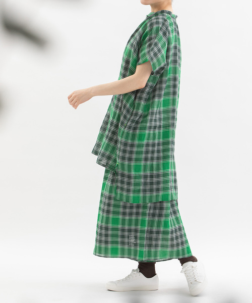 nop de nod(ノップドゥノッド)の「ラミータータンチェックチュニック(シャツ/ブラウス・レディース・グリーン/ダークブルー/ネイビー・M)」の13枚目の写真