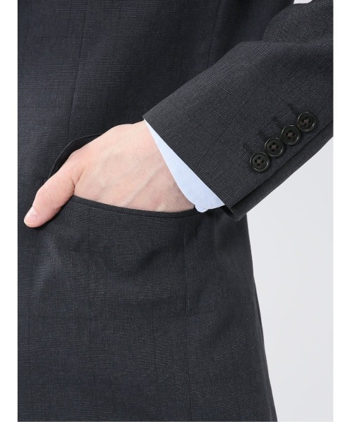TAKAQ 洗濯可 ダークグレー スーツ セットアップ AB5 チェック 2パンツ ストレッチ ウォッシャブル】タカキュー 2ボタン ビジネス