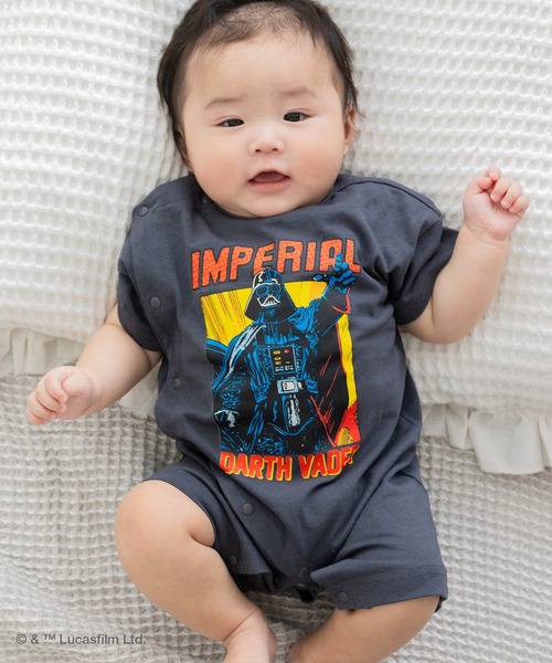 STAR WARS（スターウォーズ）の「〈スター・ウォーズ〉半袖カバーオール（ロンパース・キッズ・チャコールグレー/ホワイト・60cm/70cm/80ｃｍ）」の2枚目の写真