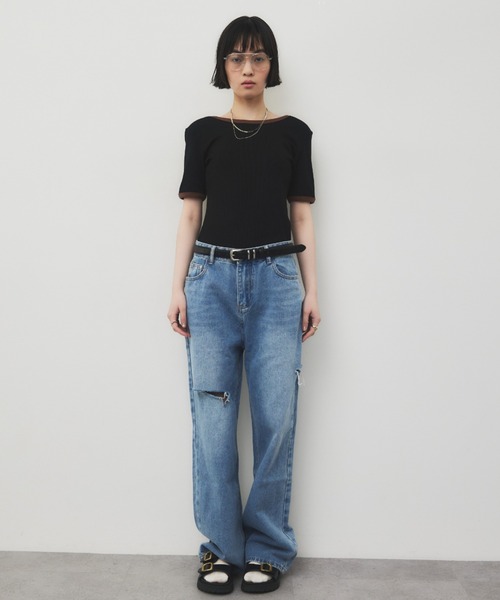 HANNE（アン）の「バックオープンリンガーボディースーツTEE（Tシャツ/カットソー・レディース・ホワイト/ブラック・FREE）」の3枚目の写真