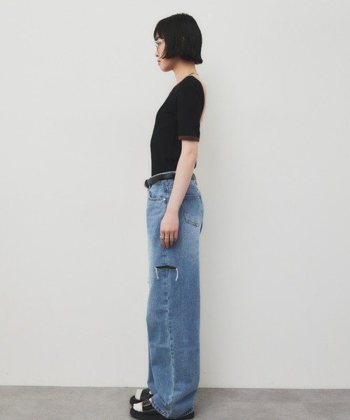 HANNE（アン）の「バックオープンリンガーボディースーツTEE（Tシャツ/カットソー・レディース・ホワイト/ブラック・FREE）」の17枚目の写真