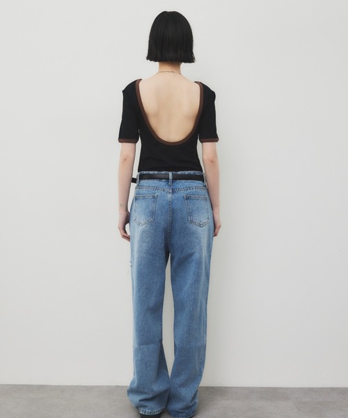 HANNE（アン）の「バックオープンリンガーボディースーツTEE（Tシャツ/カットソー・レディース・ホワイト/ブラック・FREE）」の16枚目の写真