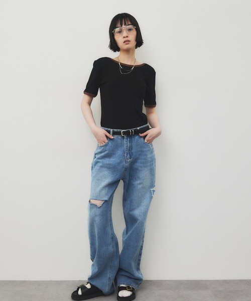 【美品】RANDBOO バッグオープン　オーガニックコットン　ボディスーツ Patou | オーガニックコットン＆ポリエステル ボウ カラー セーター