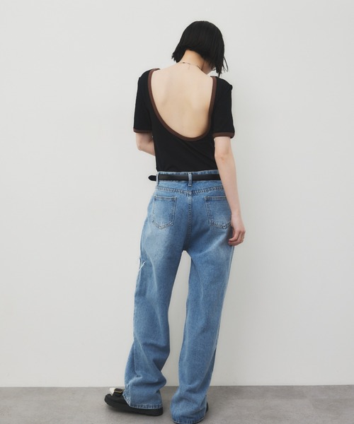 HANNE（アン）の「バックオープンリンガーボディースーツTEE（Tシャツ/カットソー・レディース・ホワイト/ブラック・FREE）」の7枚目の写真