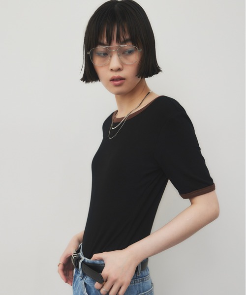 HANNE（アン）の「バックオープンリンガーボディースーツTEE（Tシャツ/カットソー・レディース・ホワイト/ブラック・FREE）」の5枚目の写真