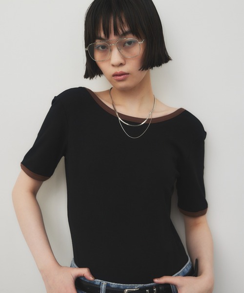 HANNE（アン）の「バックオープンリンガーボディースーツTEE（Tシャツ/カットソー・レディース・ホワイト/ブラック・FREE）」の9枚目の写真