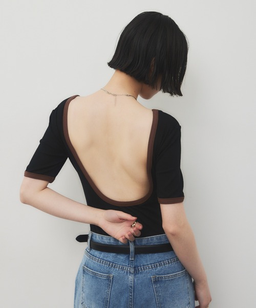 HANNE（アン）の「バックオープンリンガーボディースーツTEE（Tシャツ/カットソー・レディース・ホワイト/ブラック・FREE）」の4枚目の写真