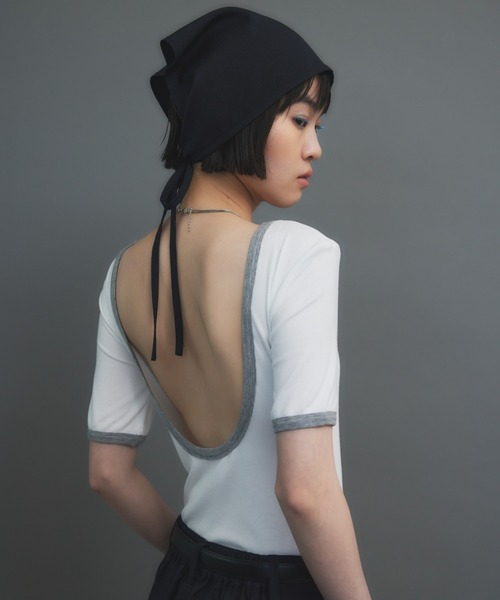 HANNE（アン）の「バックオープンリンガーボディースーツTEE（Tシャツ/カットソー・レディース・ホワイト/ブラック・FREE）」の15枚目の写真