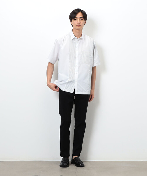 COMME CA ISM（コムサイズム）の「タイプライター×ストライプ コンビ半袖シャツ（シャツ/ブラウス・メンズ・ホワイト/ブラック・MEDIUM/LARGE）」の3枚目の写真