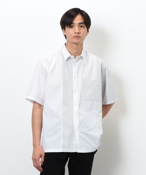 COMME CA ISM（コムサイズム）の「タイプライター×ストライプ コンビ半袖シャツ（シャツ/ブラウス・メンズ・ホワイト/ブラック・MEDIUM/LARGE）」の4枚目の写真