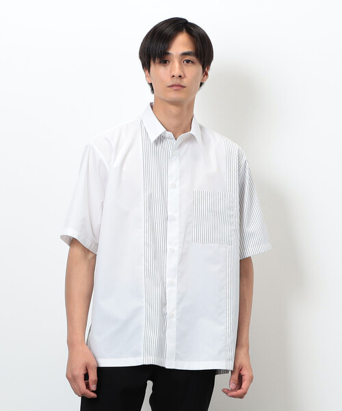 COMME CA ISM（コムサイズム）の「タイプライター×ストライプ コンビ半袖シャツ（シャツ/ブラウス・メンズ・ホワイト/ブラック・MEDIUM/LARGE）」の5枚目の写真