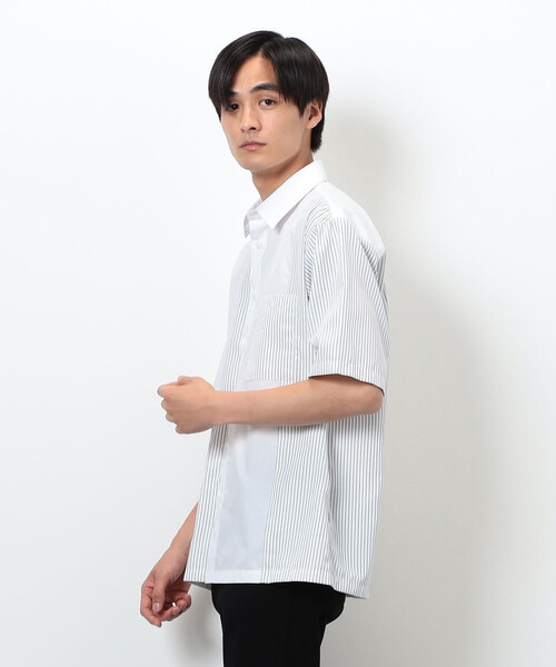 COMME CA ISM（コムサイズム）の「タイプライター×ストライプ コンビ半袖シャツ（シャツ/ブラウス・メンズ・ホワイト/ブラック・MEDIUM/LARGE）」の6枚目の写真