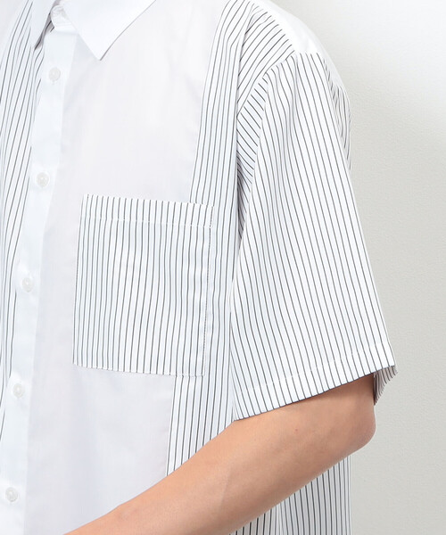 COMME CA ISM（コムサイズム）の「タイプライター×ストライプ コンビ半袖シャツ（シャツ/ブラウス・メンズ・ホワイト/ブラック・MEDIUM/LARGE）」の14枚目の写真