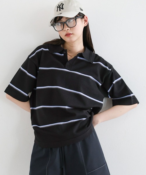 RAGEBLUE（レイジブルー）の「ボーダーニットポロシャツ（ポロシャツ・レディース・ブラック/レッド・FREE）」の2枚目の写真