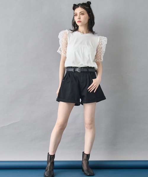 ANAP（アナップ）の「ベルト付き ロールアップ ウエスト ギャザー ツイル ショート パンツ（その他パンツ・レディース・ブラック/グレー系その他・FREE）」の5枚目の写真