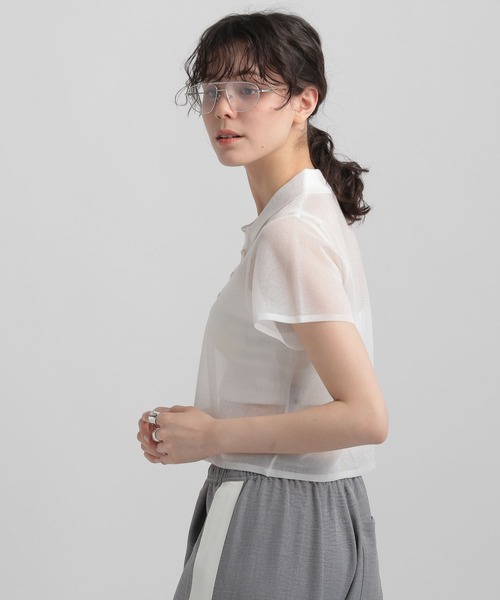 GEORGE'S(ジョージズ)の「シアーラメポロニット(ポロシャツ・レディース・ホワイト/ネイビー/イエロー・MEDIUM)」の18枚目の写真