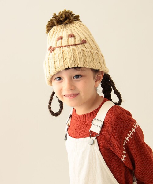 BEAMS mini（ビームスミニ）の「スマイル ポンポン ワッチ 2025FW（ニットキャップ/ビーニー・キッズ・ワイン/ホワイト系その他7/ネイビー/ピンク・ONE SIZE）」の5枚目の写真