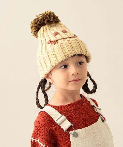 BEAMS mini（ビームスミニ）の「スマイル ポンポン ワッチ 2025FW（ニットキャップ/ビーニー・キッズ・ワイン/ホワイト系その他7/ネイビー/ピンク・ONE SIZE）」の6枚目の写真