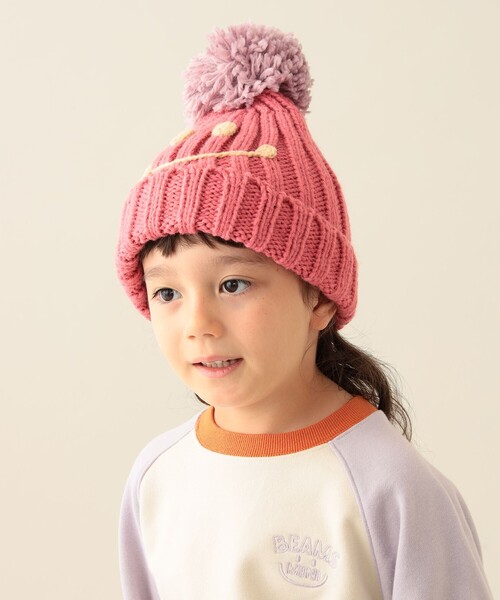 BEAMS mini（ビームスミニ）の「スマイル ポンポン ワッチ 2025FW（ニットキャップ/ビーニー・キッズ・ワイン/ホワイト系その他7/ネイビー/ピンク・ONE SIZE）」の7枚目の写真