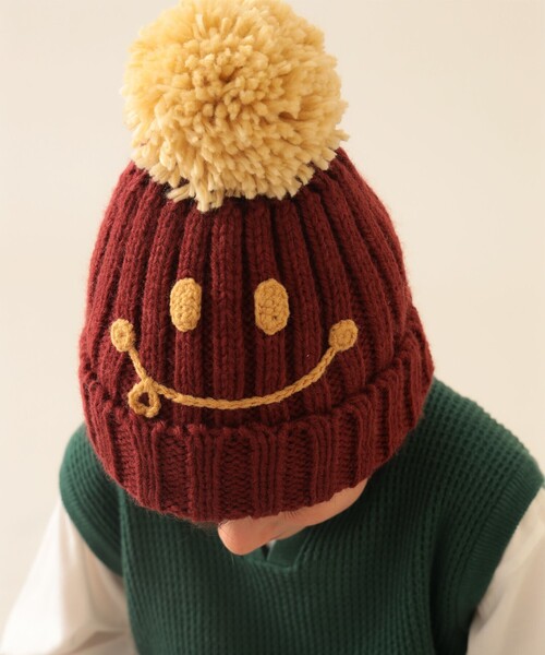 BEAMS mini（ビームスミニ）の「スマイル ポンポン ワッチ 2025FW（ニットキャップ/ビーニー・キッズ・ワイン/ホワイト系その他7/ネイビー/ピンク・ONE SIZE）」の11枚目の写真
