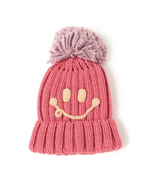 BEAMS mini（ビームスミニ）の「スマイル ポンポン ワッチ 2025FW（ニットキャップ/ビーニー・キッズ・ワイン/ホワイト系その他7/ネイビー/ピンク・ONE SIZE）」の14枚目の写真