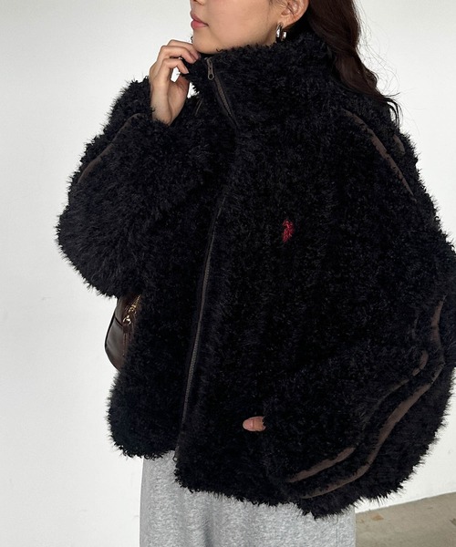 U.S. POLO ASSN.(ユーエスポロアッスン)の「RANAN/solleim別注【U.S.POLO ASSN.】刺繍ボアブルゾン(ブルゾン・レディース・アイボリー/ブラック・M/L/LL)」の7枚目の写真