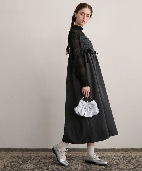 BONLECILL noir(ボンルシールノワール)の「【BONLECILL noir】ドロストベロアリボンキャミワンピース(ワンピース・レディース・ブラック/チャコールグレー・L/M)」の19枚目の写真