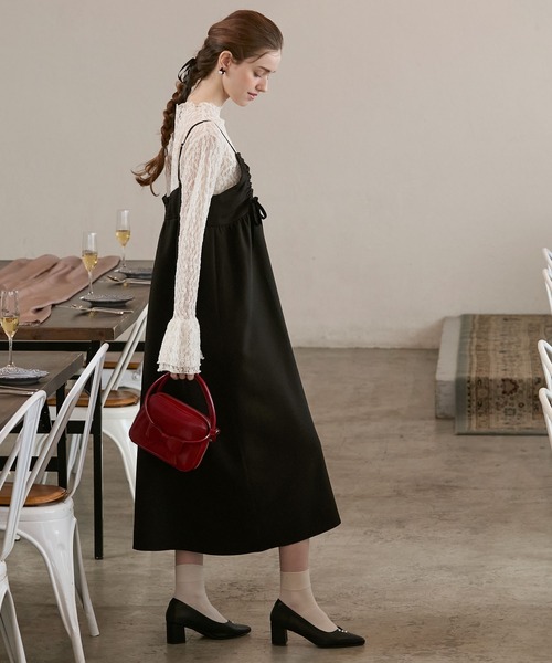BONLECILL noir(ボンルシールノワール)の「【BONLECILL noir】ドロストベロアリボンキャミワンピース(ワンピース・レディース・ブラック/チャコールグレー・L/M)」の7枚目の写真