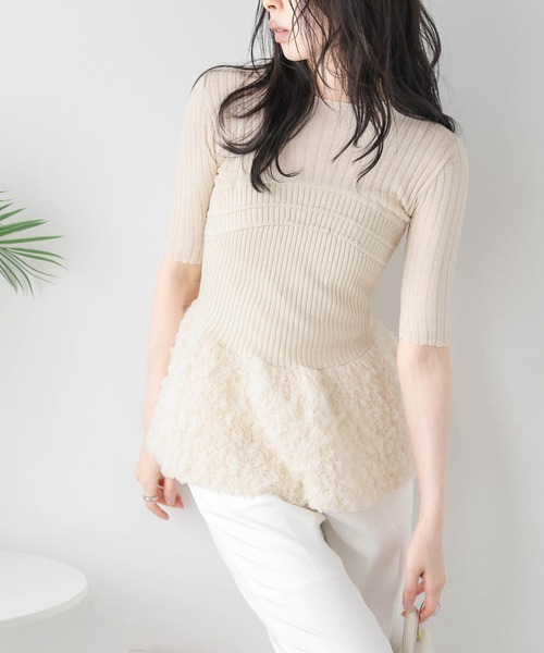 AMELY(エミリー)の「異素材切替えシアーニット(ニット/セーター・レディース・グレー/ピンク/ベージュ・フリー)」の21枚目の写真