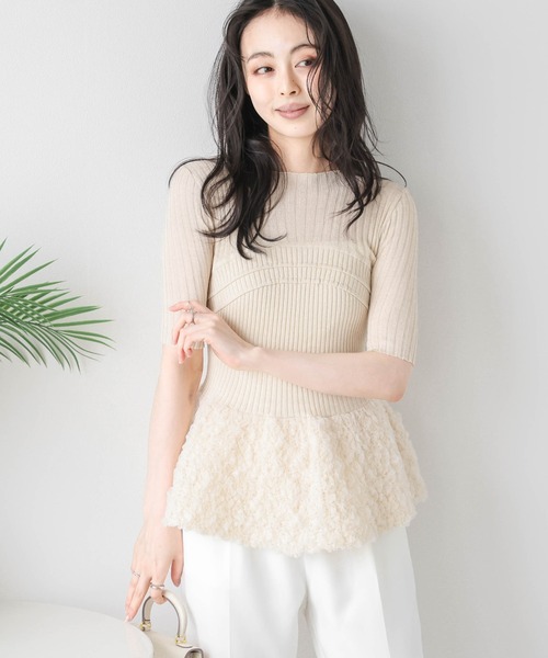 AMELY(エミリー)の「異素材切替えシアーニット(ニット/セーター・レディース・グレー/ピンク/ベージュ・フリー)」の20枚目の写真