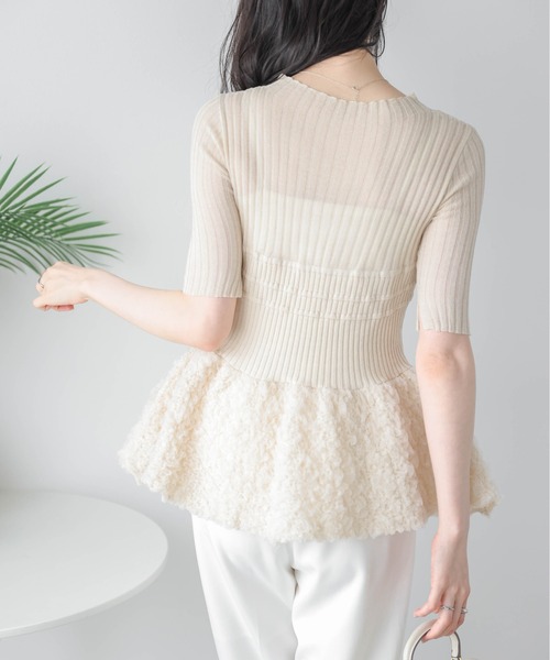 AMELY(エミリー)の「異素材切替えシアーニット(ニット/セーター・レディース・グレー/ピンク/ベージュ・フリー)」の18枚目の写真