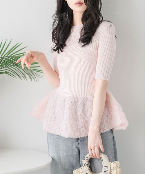 AMELY(エミリー)の「異素材切替えシアーニット(ニット/セーター・レディース・グレー/ピンク/ベージュ・フリー)」の15枚目の写真