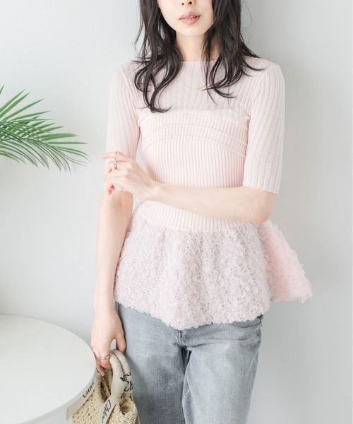 AMELY(エミリー)の「異素材切替えシアーニット(ニット/セーター・レディース・グレー/ピンク/ベージュ・フリー)」の14枚目の写真