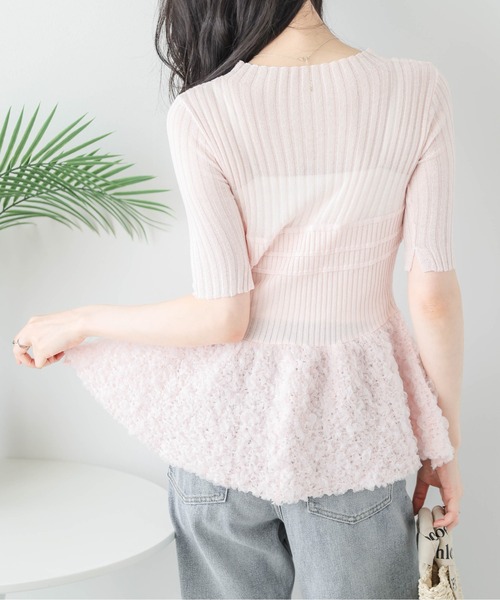 AMELY(エミリー)の「異素材切替えシアーニット(ニット/セーター・レディース・グレー/ピンク/ベージュ・フリー)」の12枚目の写真