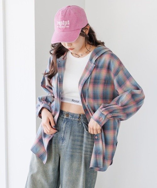 repipi armario（レピピ アルマリオ）の「オンブレチェックルーズシャツ（シャツ/ブラウス・キッズ・ブルー/ピンク/ブラック・SMALL/MEDIUM/LARGE）」の3枚目の写真