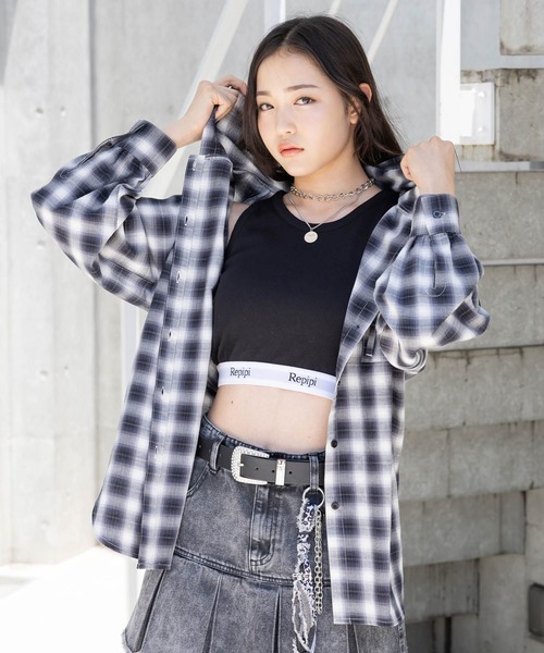 repipi armario（レピピ アルマリオ）の「オンブレチェックルーズシャツ（シャツ/ブラウス・キッズ・ブルー/ピンク/ブラック・SMALL/MEDIUM/LARGE）」の2枚目の写真